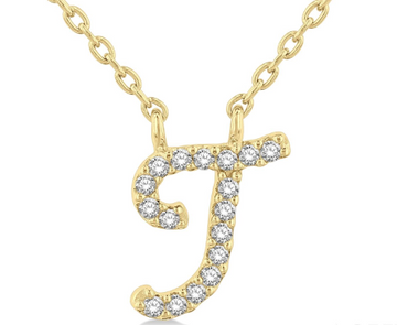 10K Yellow Gold Diamond Initial "T" Necklace, 0.05 Carat TW